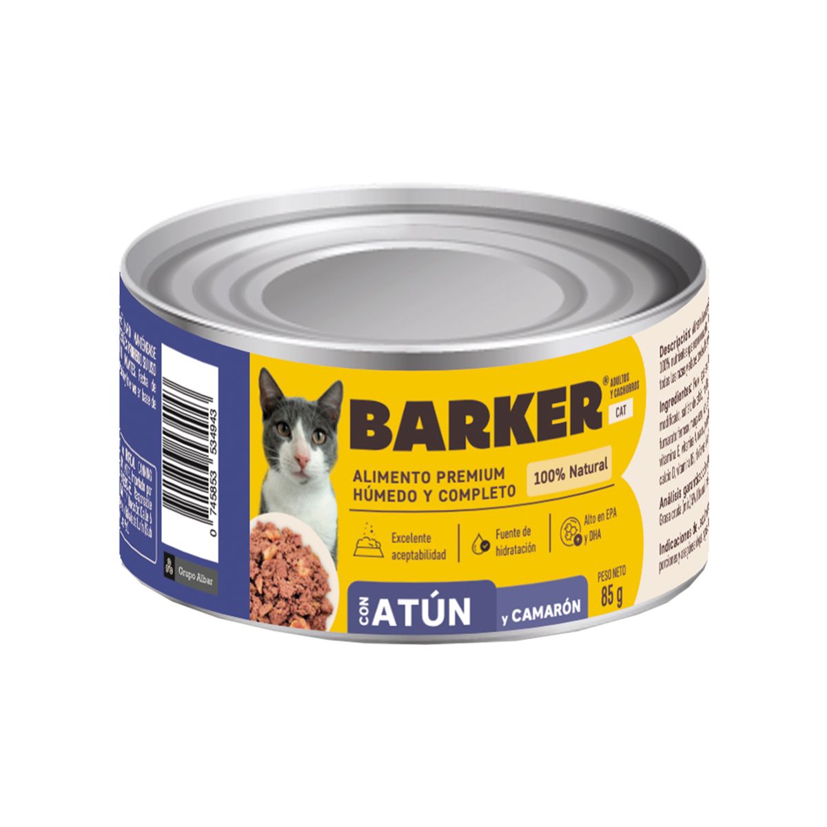 - Alimento Húmedo Gato Barker Atún y Camarón Lata 85 g