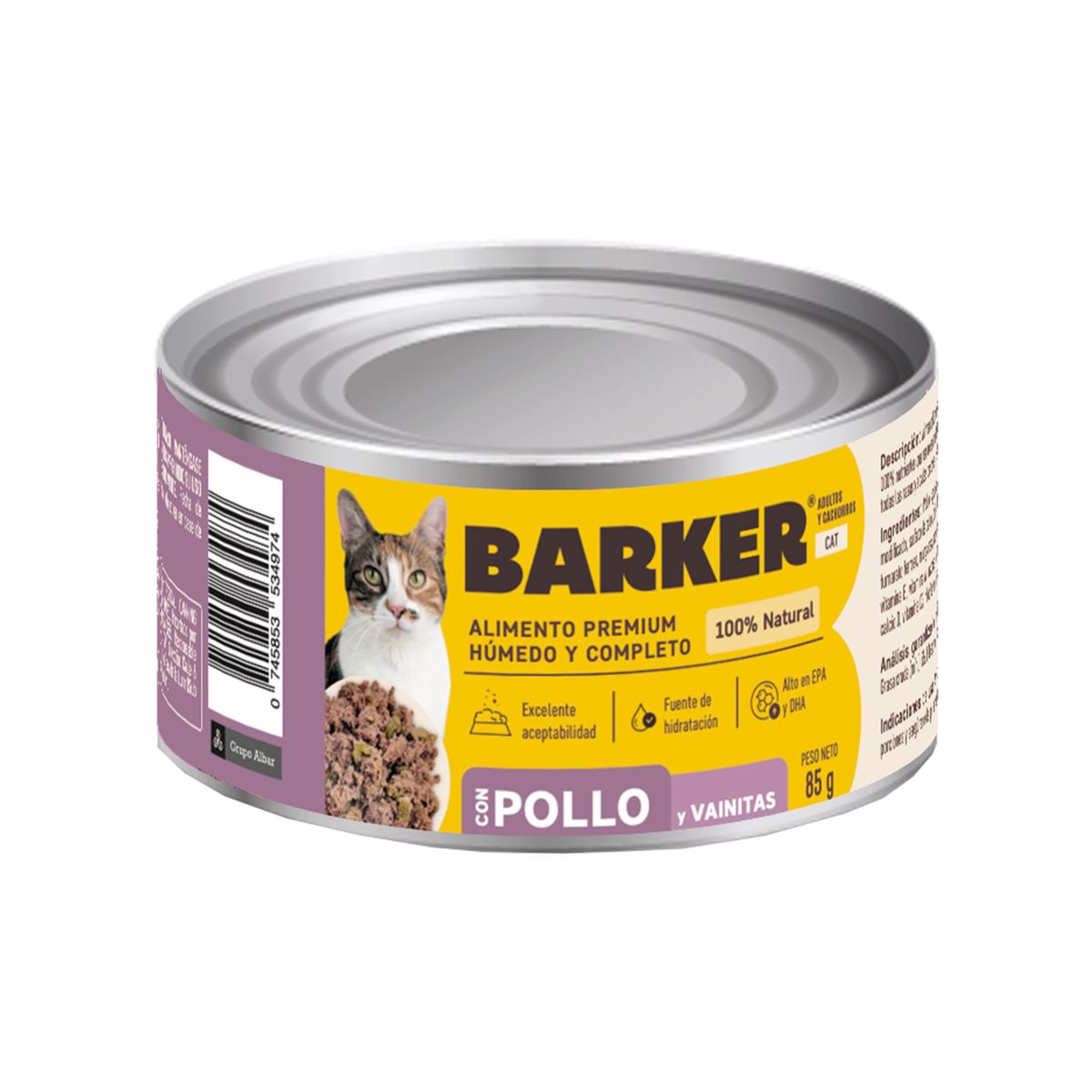  - Alimento Húmedo Gato Barker Pollo y Vainitas Lata 85 g