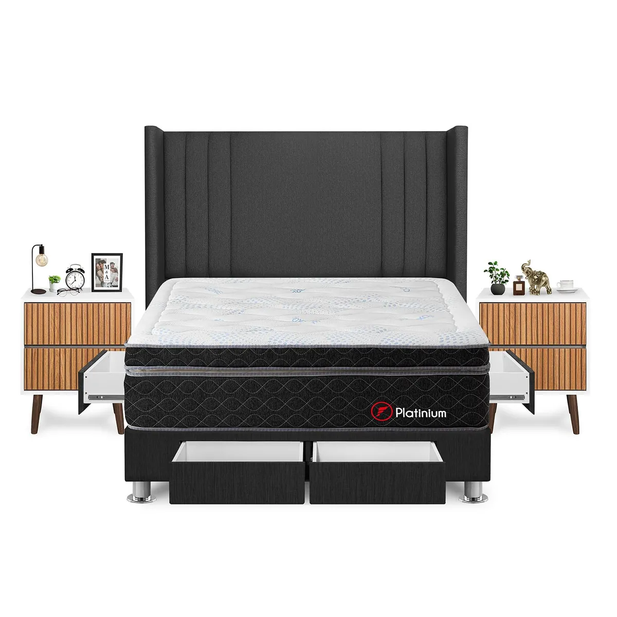 FORLI - Dormitorio Platinium Queen Gris+Vel Milan