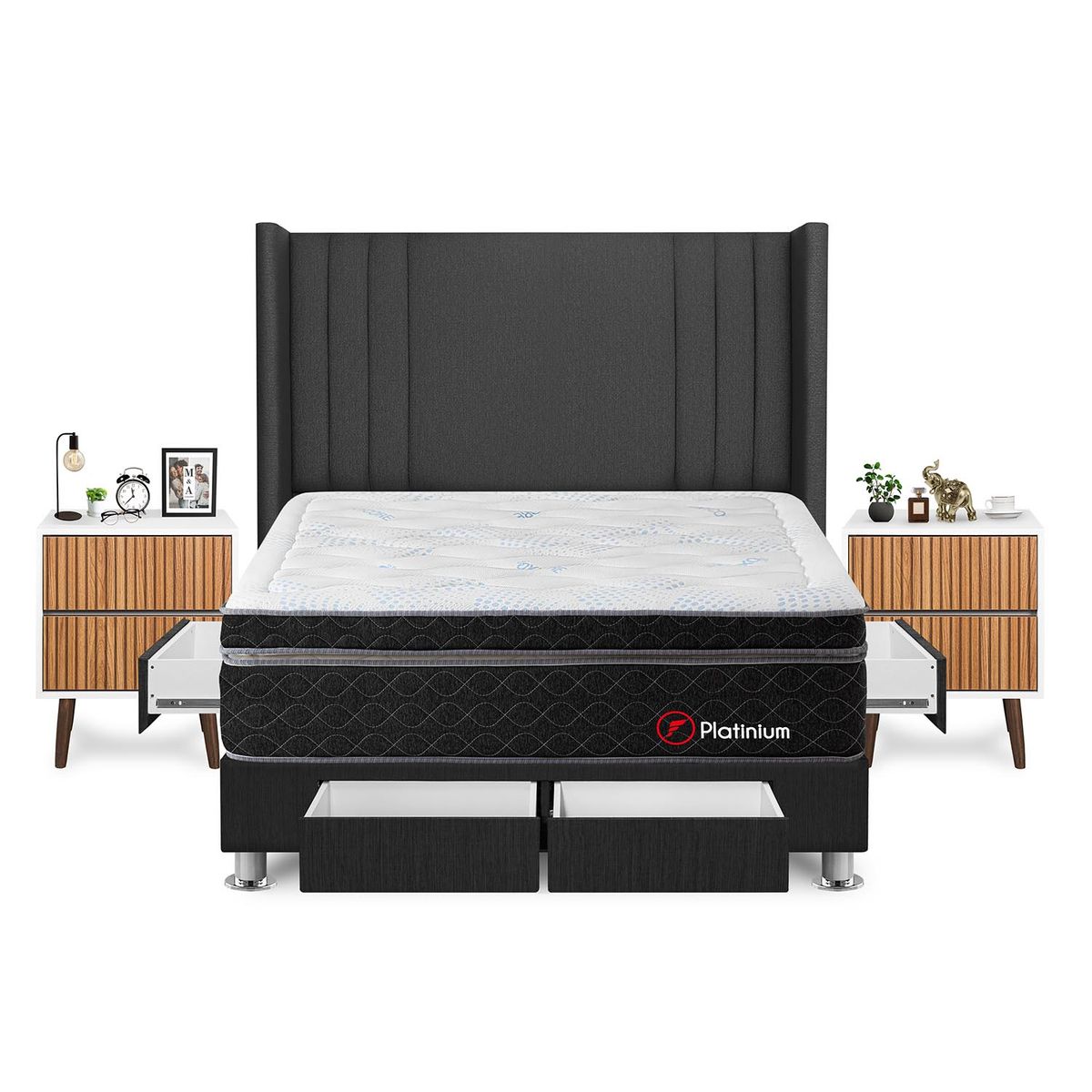 FORLI - Dormitorio Platinium Queen Gris+Vel Milan