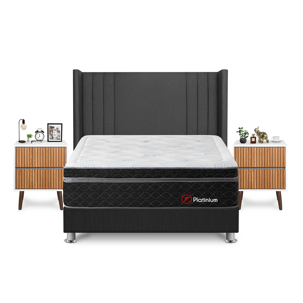 FORLI - Dormitorio Platinium Queen Gris+Vel Milan