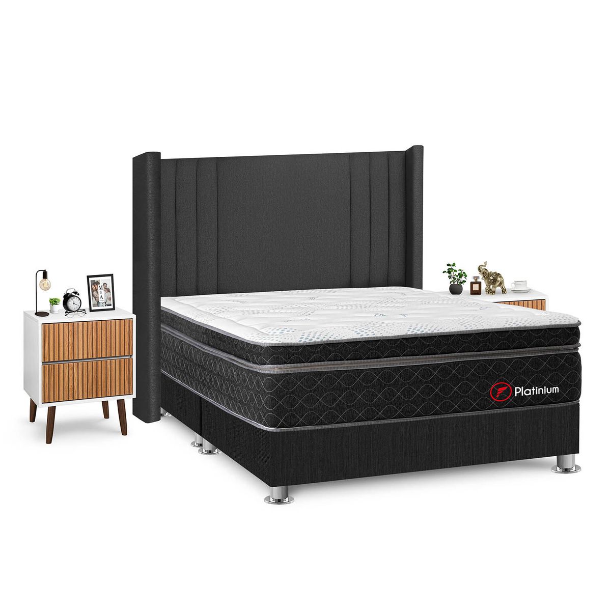 FORLI - Dormitorio Platinium Queen Gris+Vel Milan