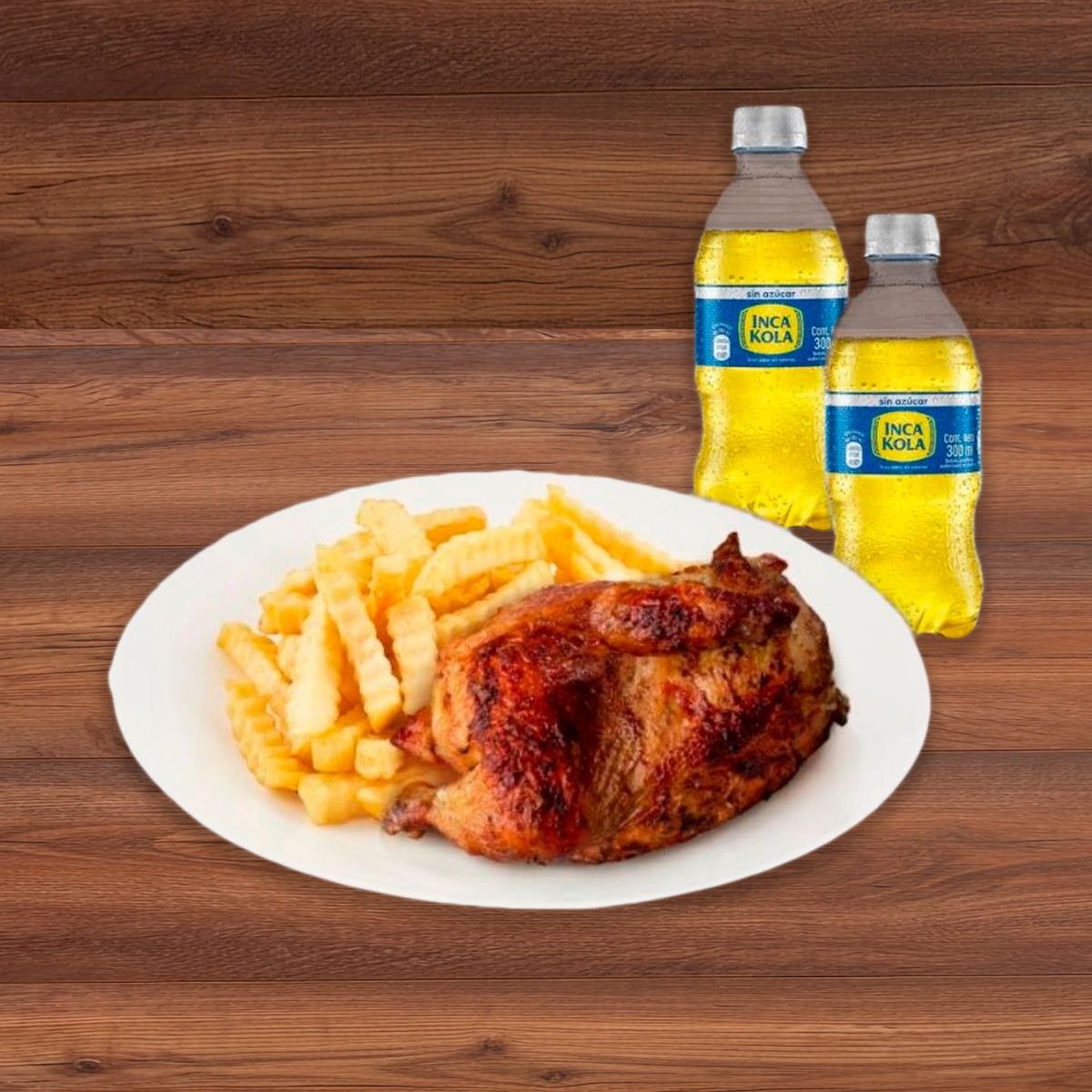 TOTTUS - 1/2 Pollo Rostizado Tottus + Papas + 2 Gaseosas Inca Kola 300 Ml