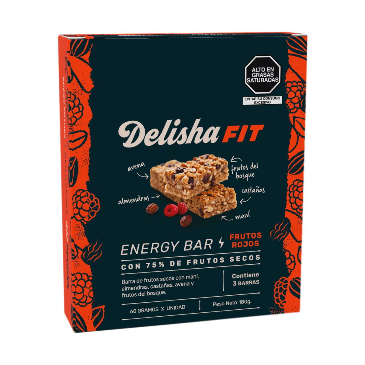 DELISHA - Energy Bar Delisha Frutos Rojos Empaque 3 Und 180 g