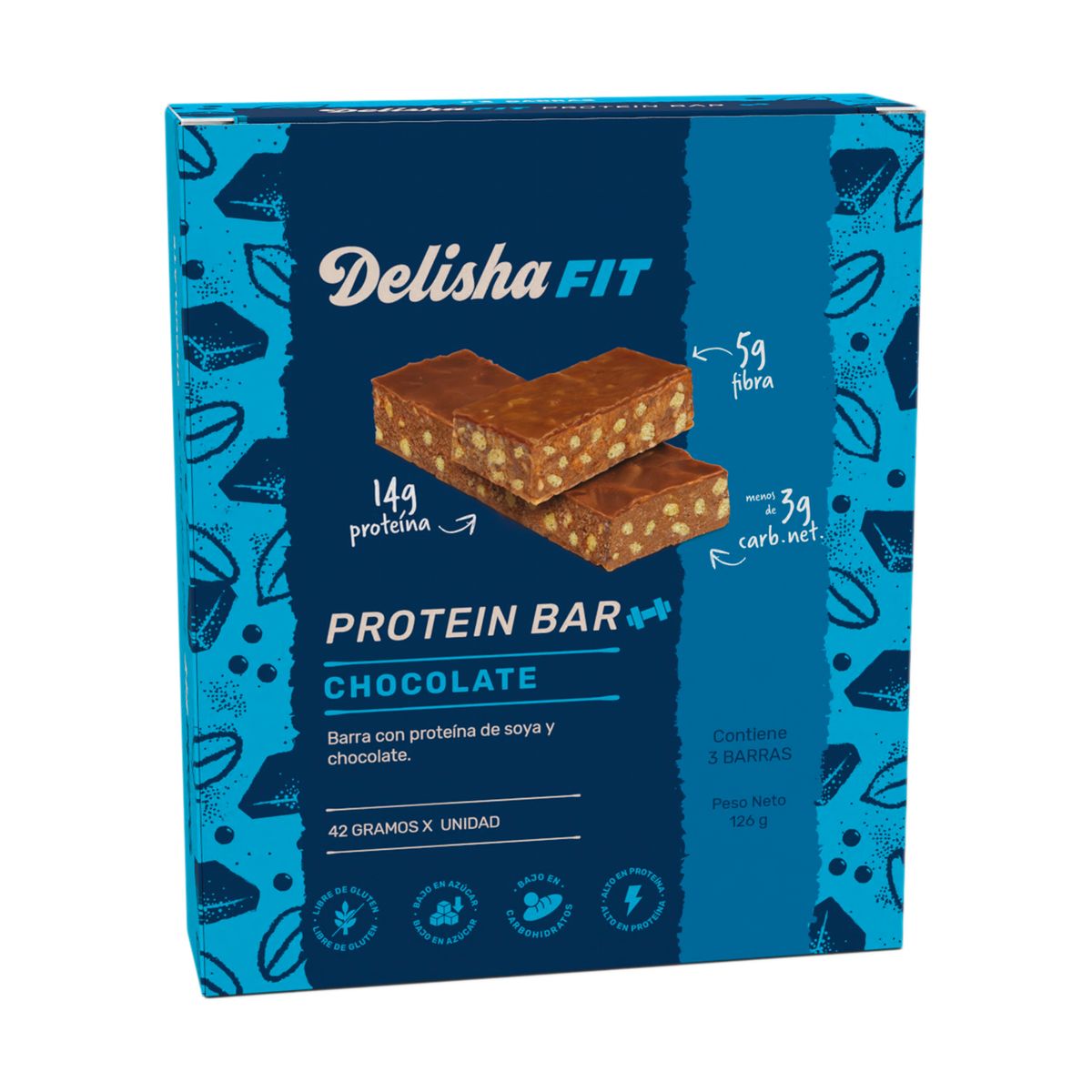 DELISHA - Barra Proteína Delisha Chocolate Display 3 Und 126 g