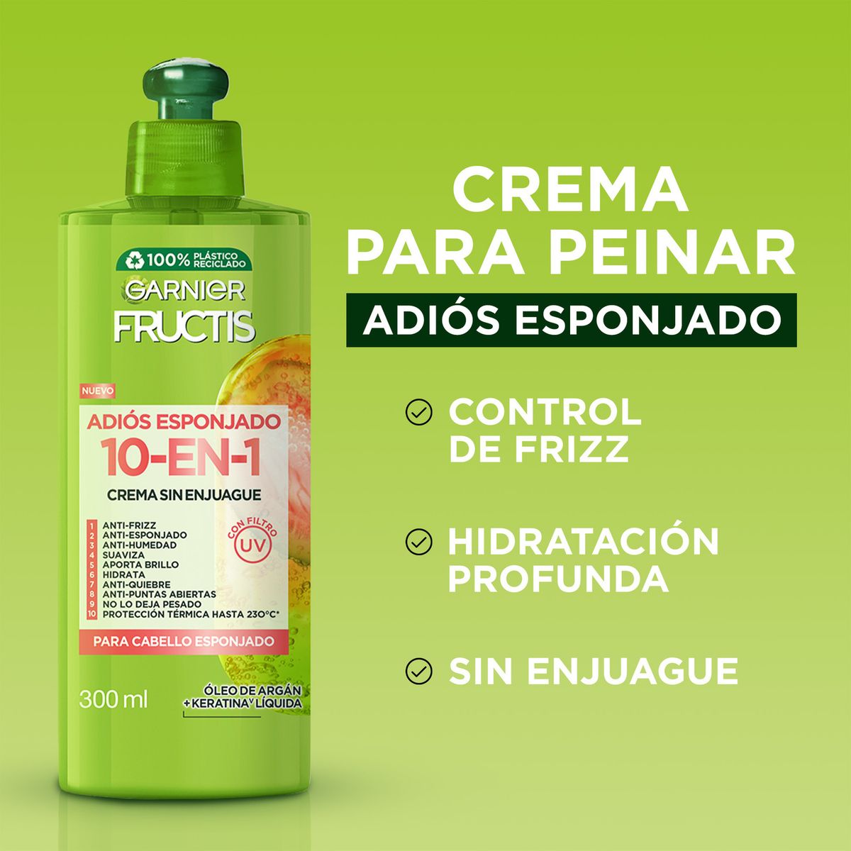 FRUCTIS CORE - Crema para Peinar Fructis 10 en 1 Esponjado Botella 300 mL