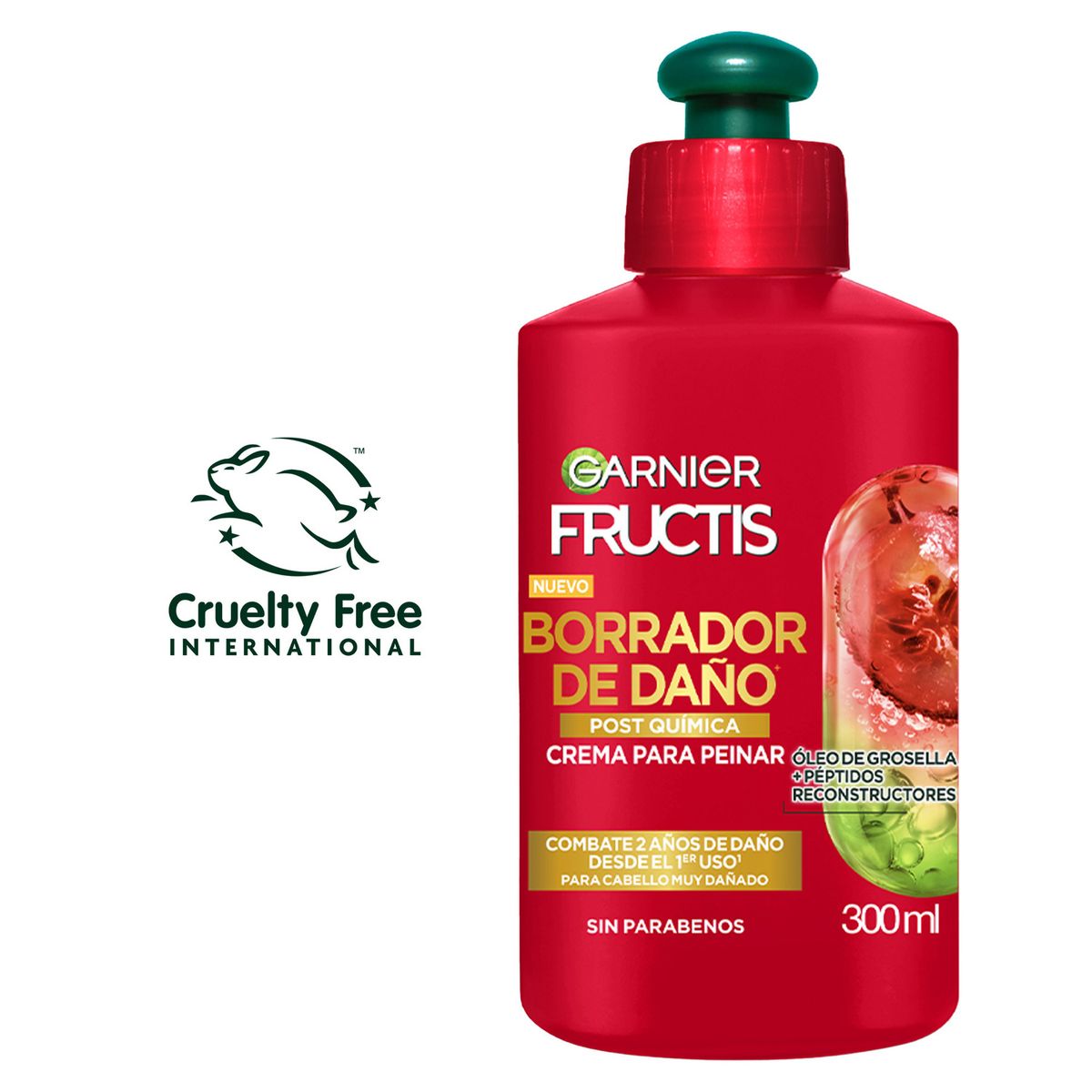 FRUCTIS CORE - Crema para Peinar Fructis Borrador de Daño Post Química Envase 300 mL