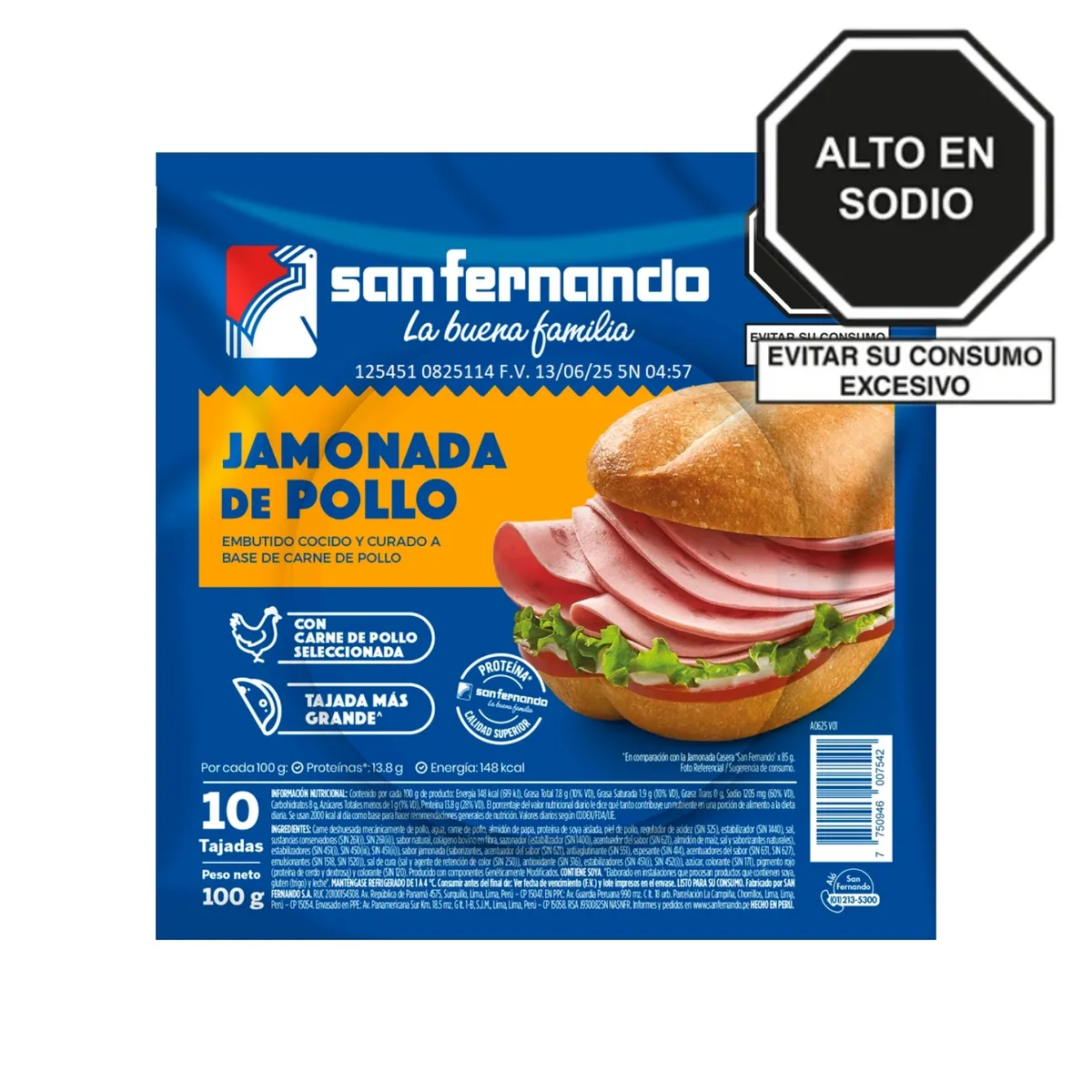SAN FERNANDO - Jamonada de Pollo San Fernando Empaque 100 g