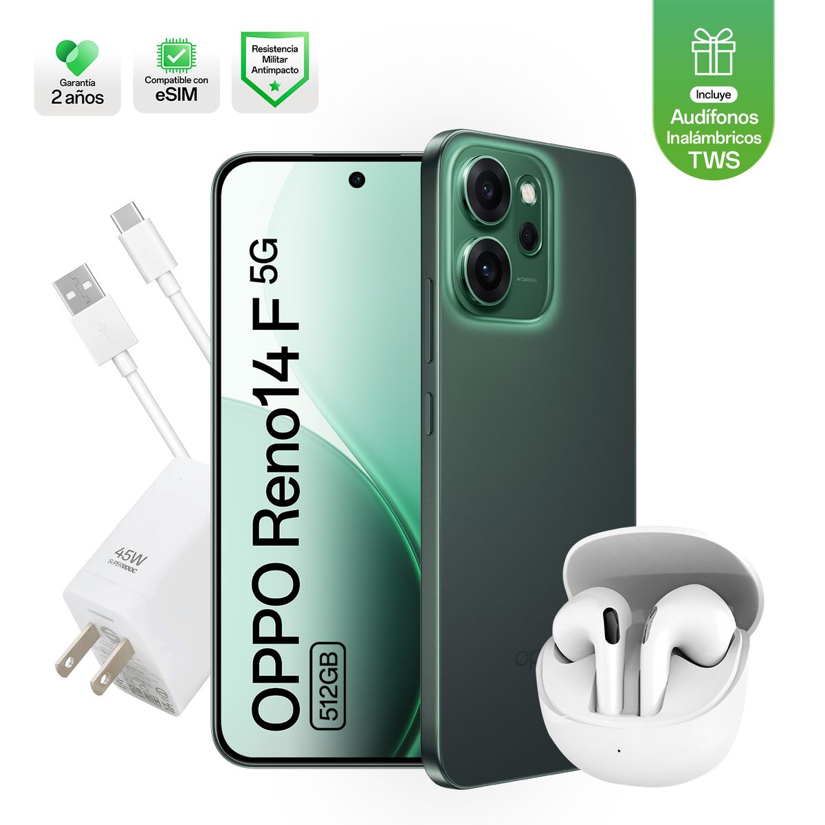 OPPO - Smartphone Reno 14F Bundle 12+512 Verde