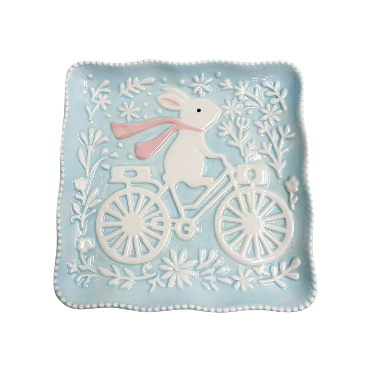 CASA JOVEN - Plato Casa Joven Cerámica con Relieve Cuadrado Funny Bunny 20 cm