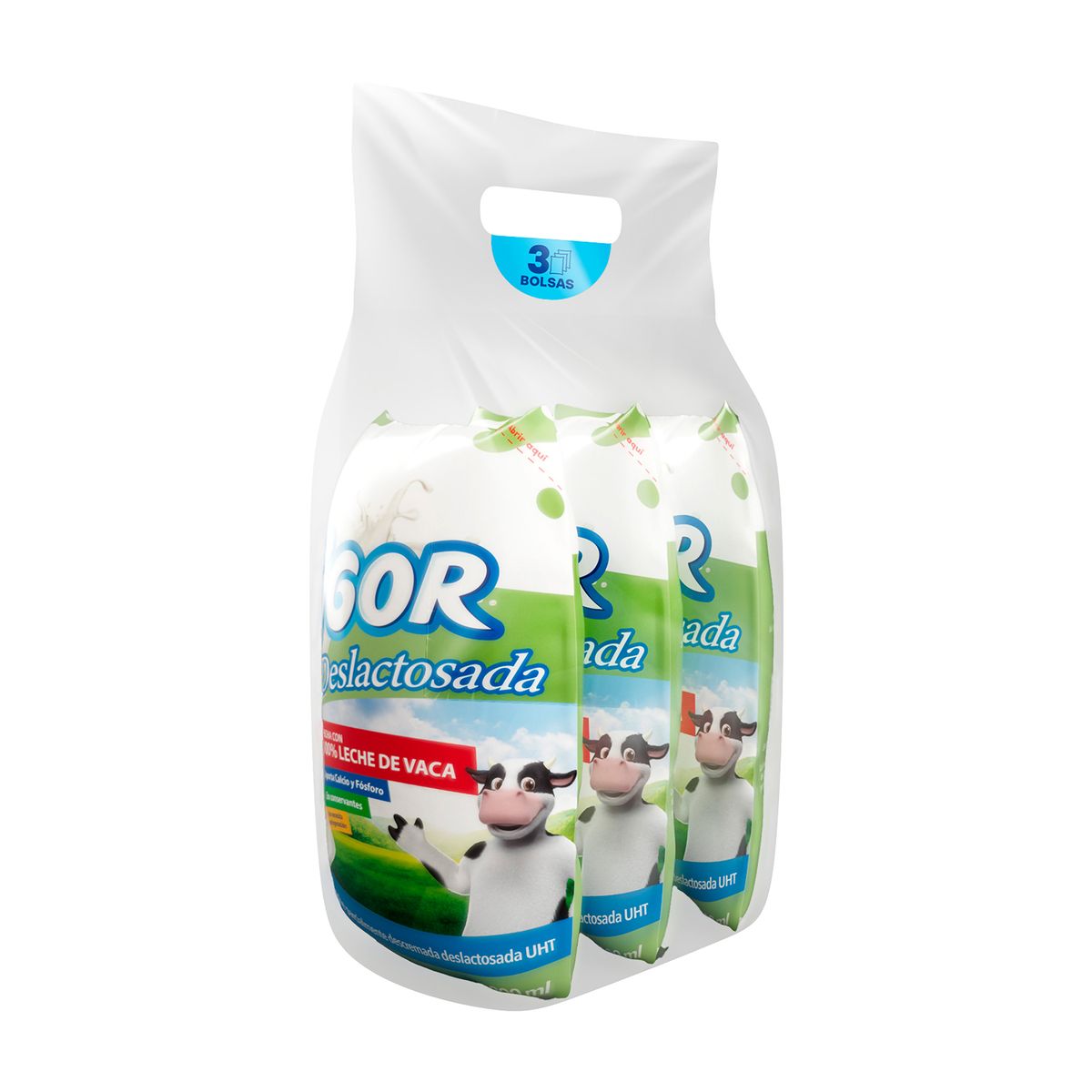 VIGOR - Leche Vigor Parcialmente Descremada Deslactosada Pack 3 Bolsas 800 mL