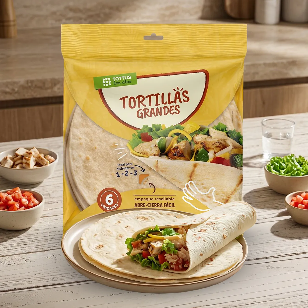 TOTTUS - Tortillas de Trigo Grandes Tottus Bolsa 6 Und