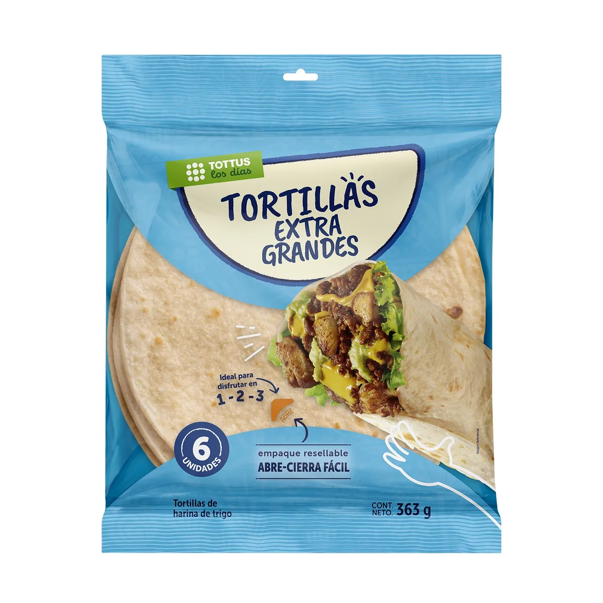 TOTTUS - Tortillas de Trigo Extragrandes Tottus Bolsa 6 Und