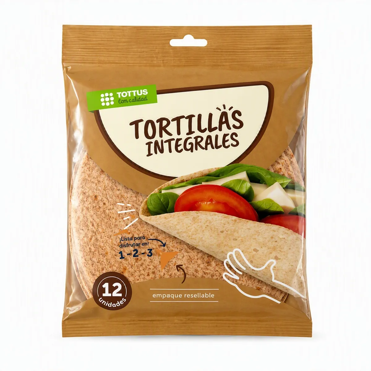 TOTTUS - Tortillas de Trigo Integral Pequeñas Tottus Bolsa 12 Und