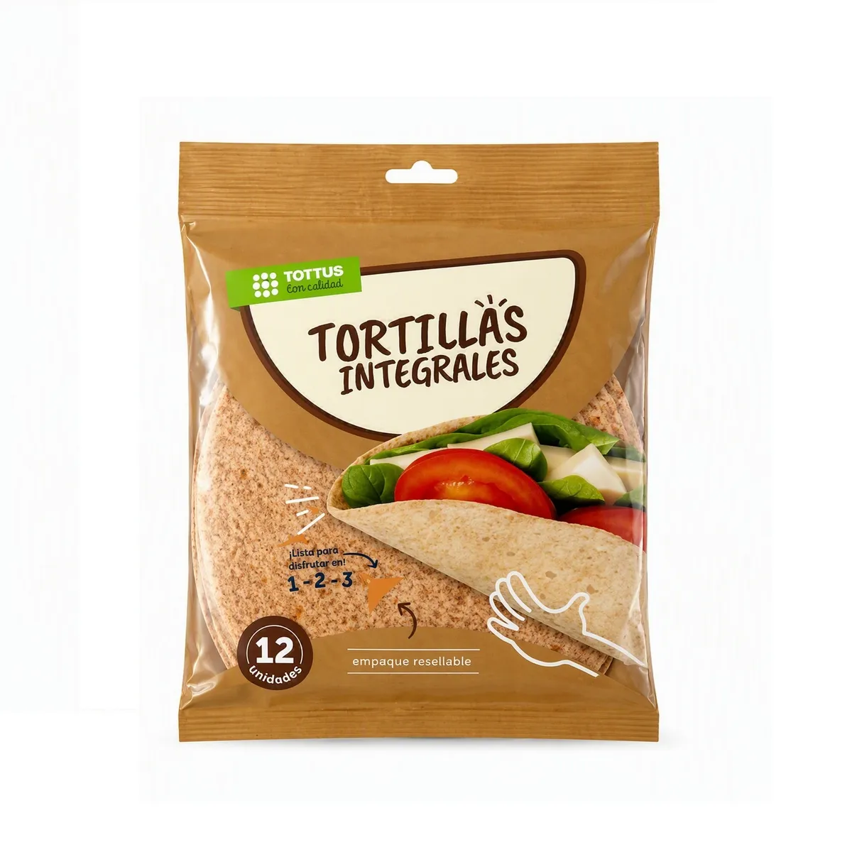 TOTTUS - Tortillas de Trigo Integral Pequeñas Tottus Bolsa 12 Und