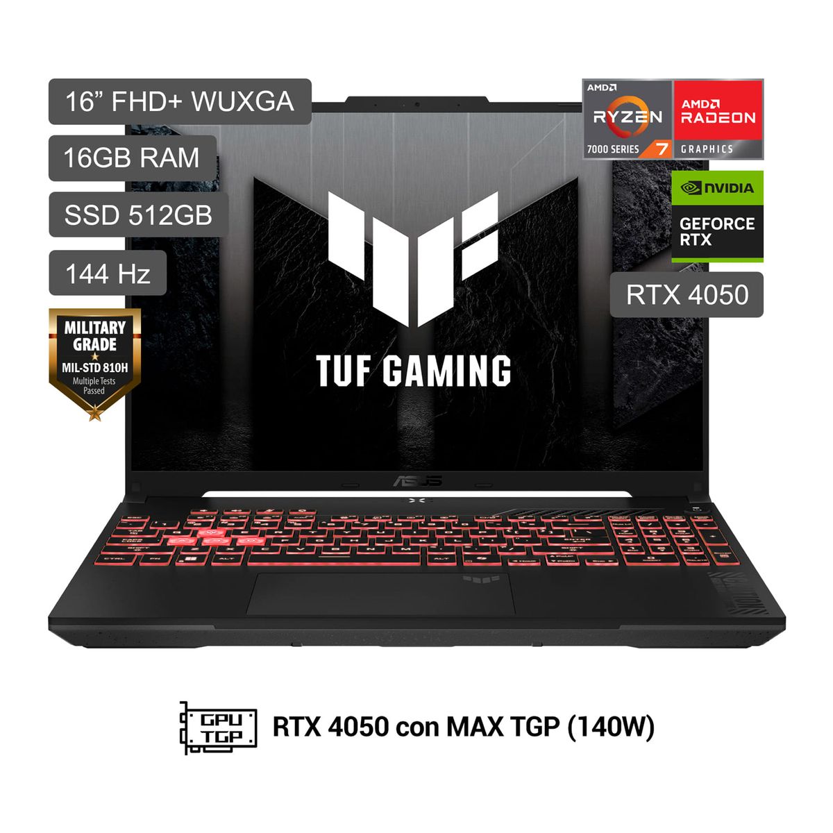 ASUS - Laptop ASUS TUF GAMING A16 R7 7445Hs 512Ssd 16GB Rtx 4050