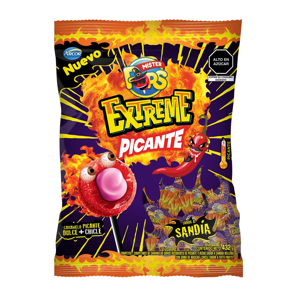 ARCOR - Caramelos Duros Arcor Mr Pops Extreme Bolsa 423 g