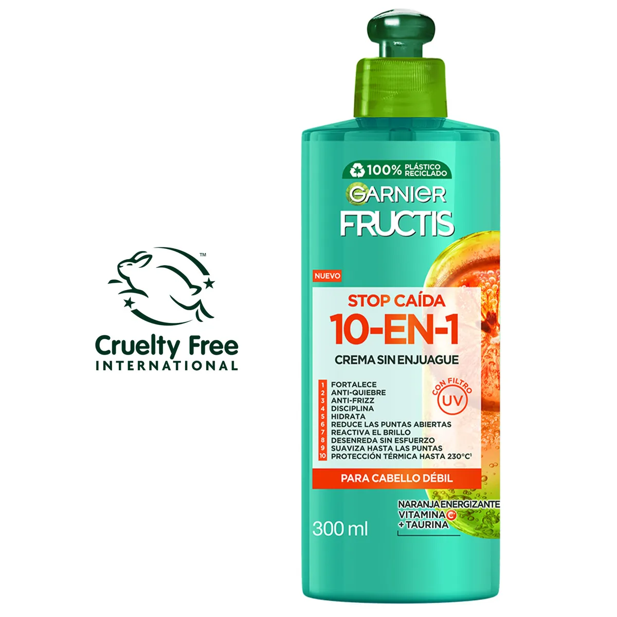  - Crema para Peinar Fructis 10 en 1 Cabello Débil Botella 300 mL