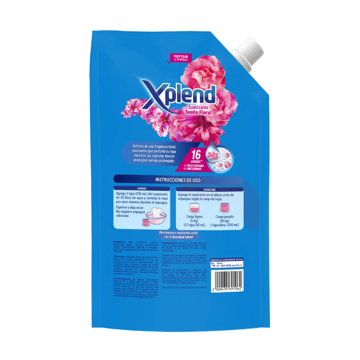 TOTTUS XPLEND - Suavizante Xplend Sueño Floral Doypack 800 mL