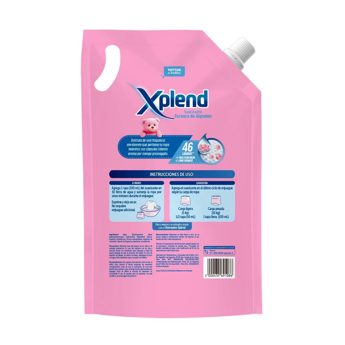  - Suavizante Xplend Caricia de Algodón Doypack 2.3 L