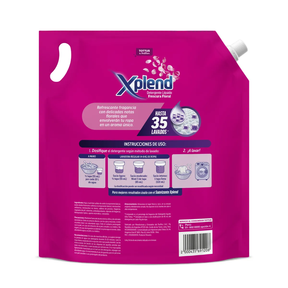 TOTTUS XPLEND - Detergente Líquido Xplend Frescura Floral Doypack 3 L