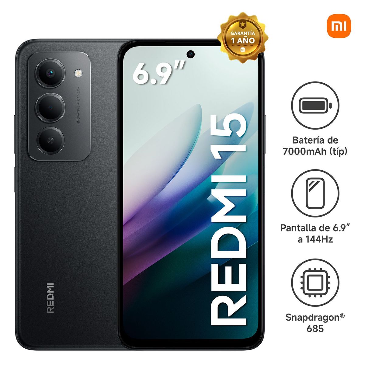 XIAOMI - Smartphone Xiaomi Redmi 15 Midnight Black 8Gb 256Gb