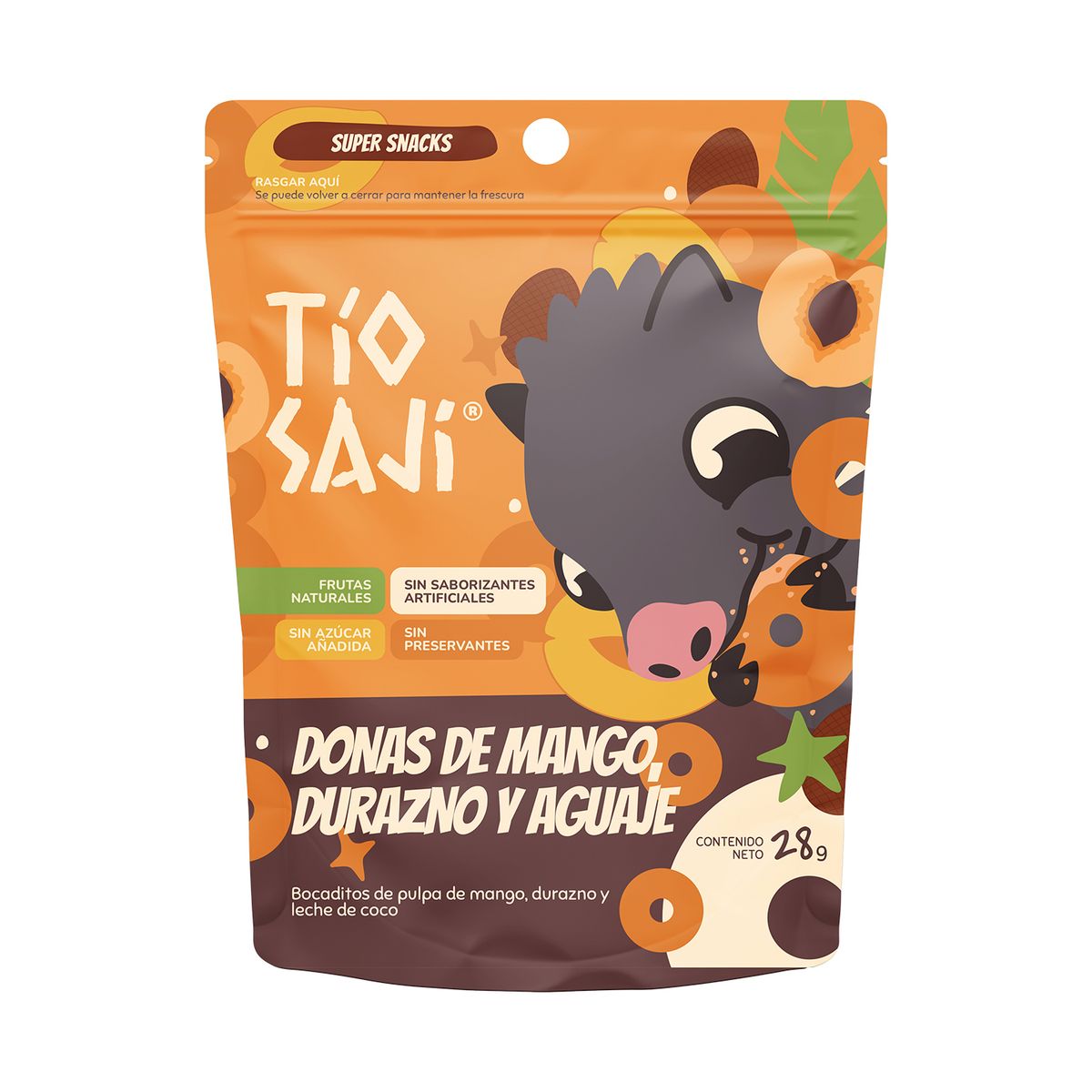 TIO SAJI - Snack Tio Saji Donas Mango, Durazno y Aguaje Bolsa 28 g