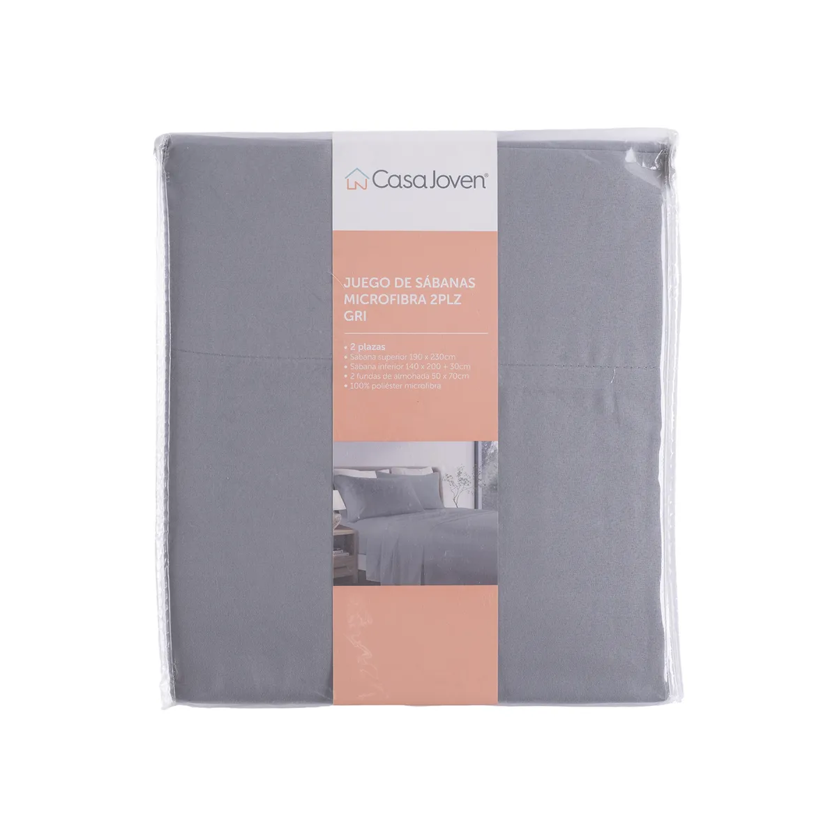 CASA JOVEN - Juego de Sábanas Microfibra 2Plz Gris