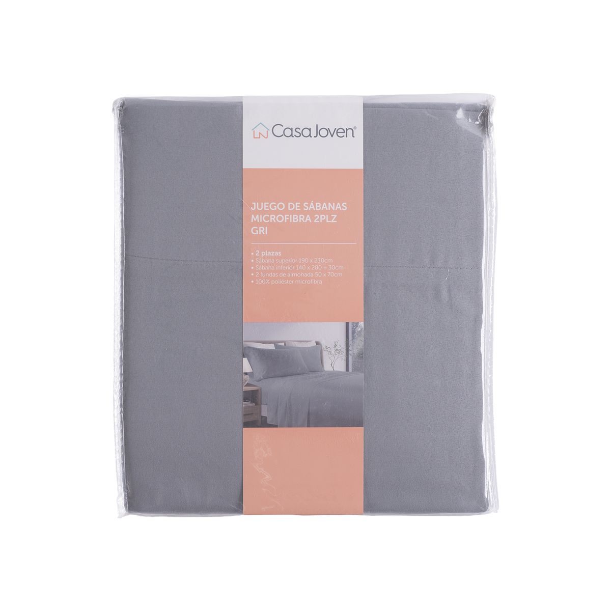 CASA JOVEN - Juego de Sábanas Microfibra 2Plz Gris