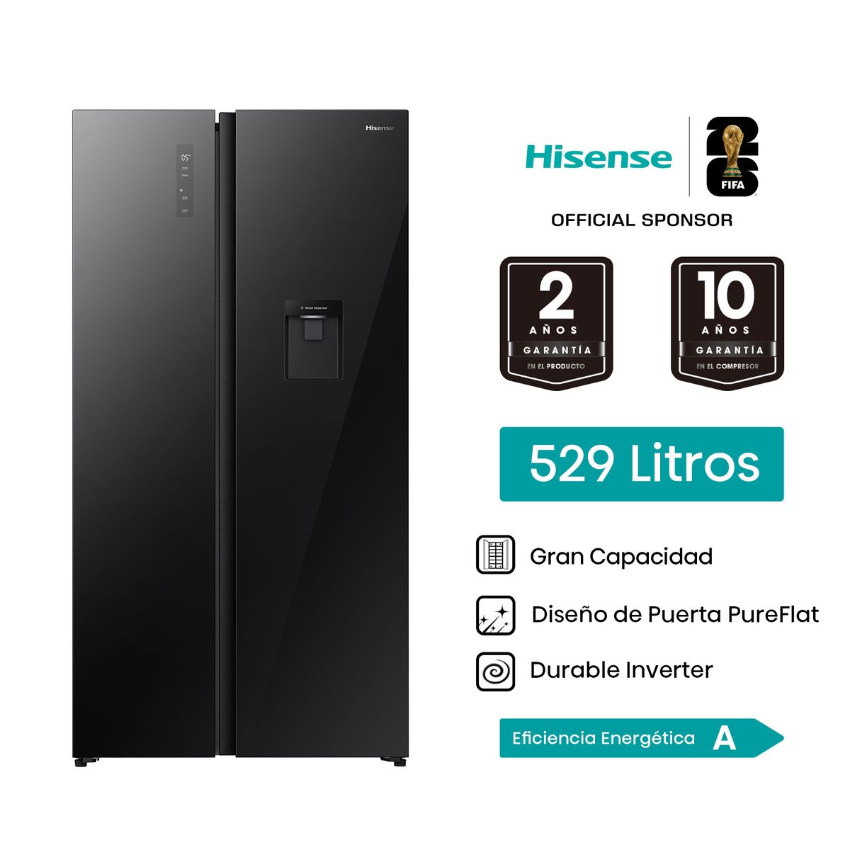 HISENSE - Refrigeradora Side By Side Negra 529 L