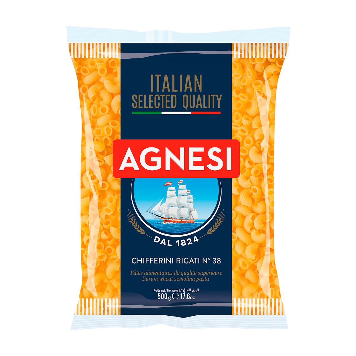 AGNESI - Fideo Chifferini Rigati N°38 Agnesi Bolsa 500 g