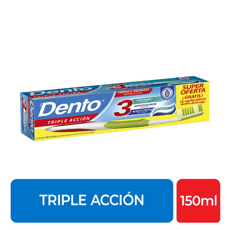 Pasta Dental Dento Triple Acción 150 mL + cepillo | Tottus Perú