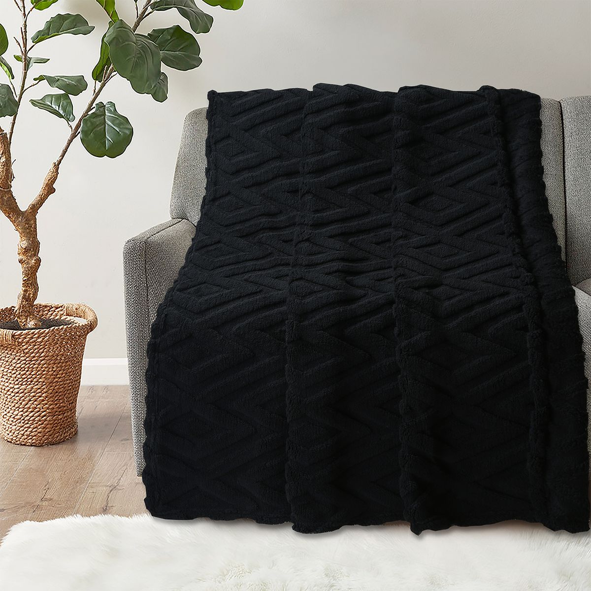 CASA JOVEN - MANTA JACQUARD ROMBOS NEGRA