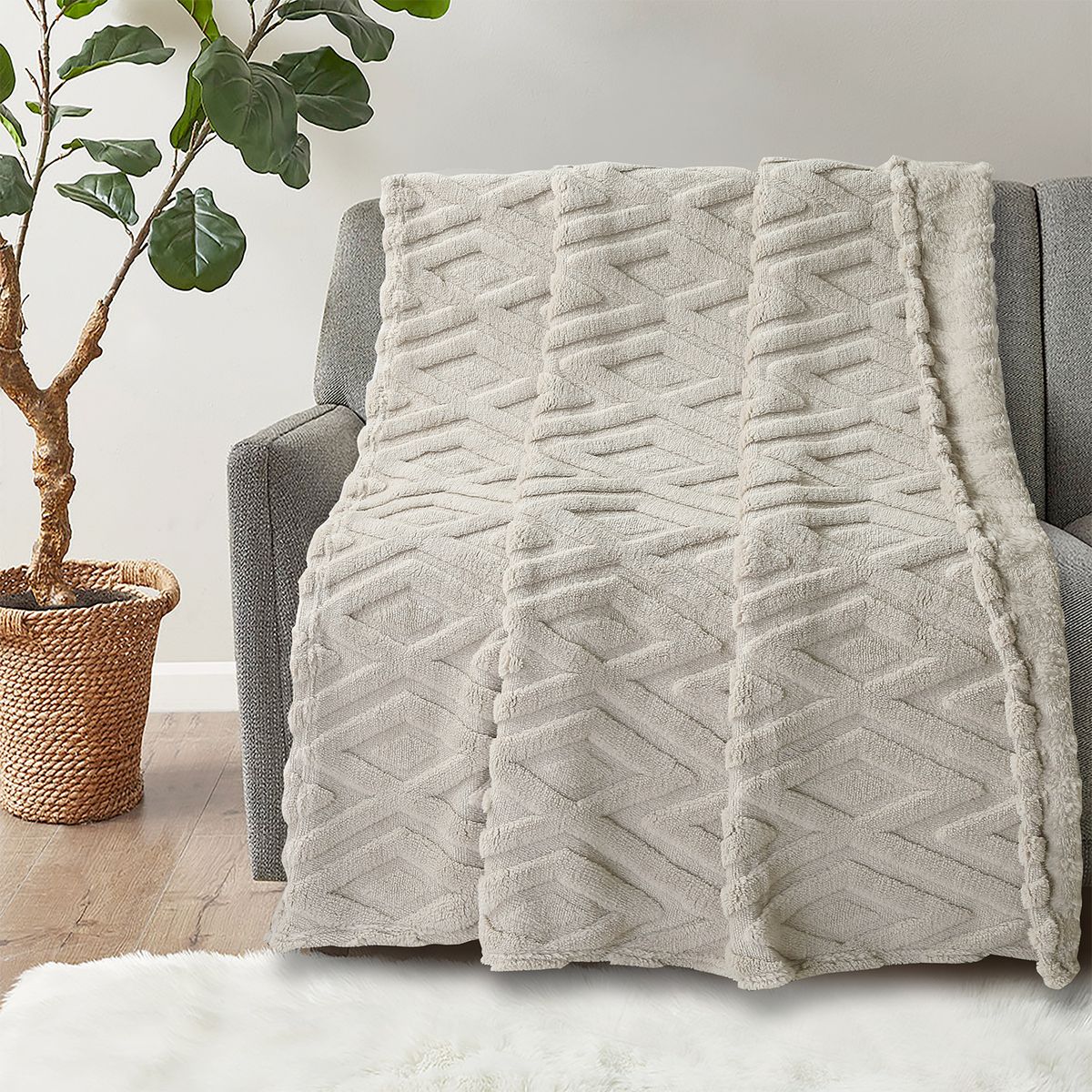 CASA JOVEN - MANTA JACQUARD ROMBOS TAUPE