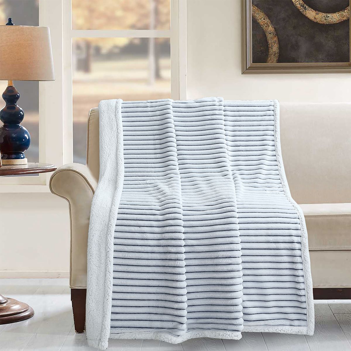 CASA JOVEN - MANTA JQ FLANNEL SHERPA LINEAS NAVY