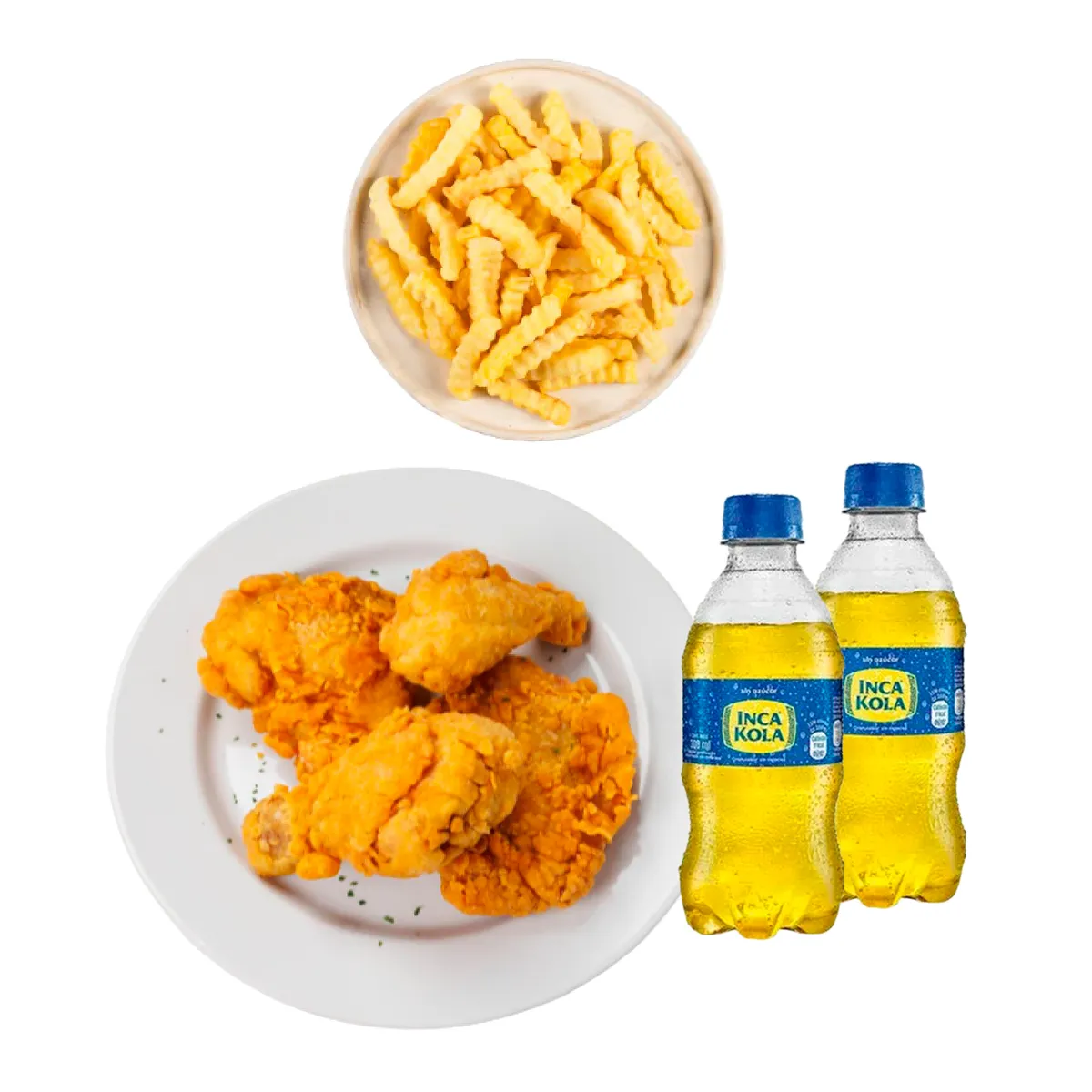 TOTTUS - Pollo Broaster Tottus 4 Piezas + Papas + 2 Inca Kola 300 Ml
