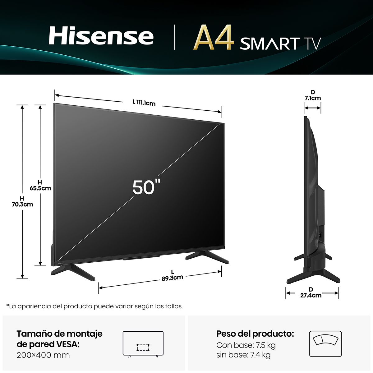 HISENSE - Televisor Hisense 50'' FHD