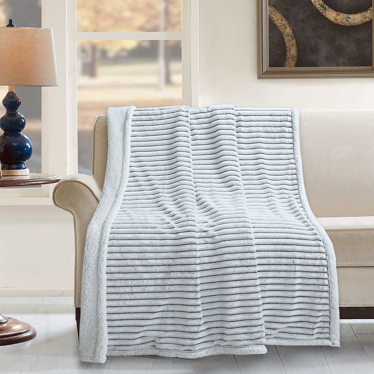 CASA JOVEN - MANTA JQ FLANNEL SHERPA LINEAS CHARCOAL