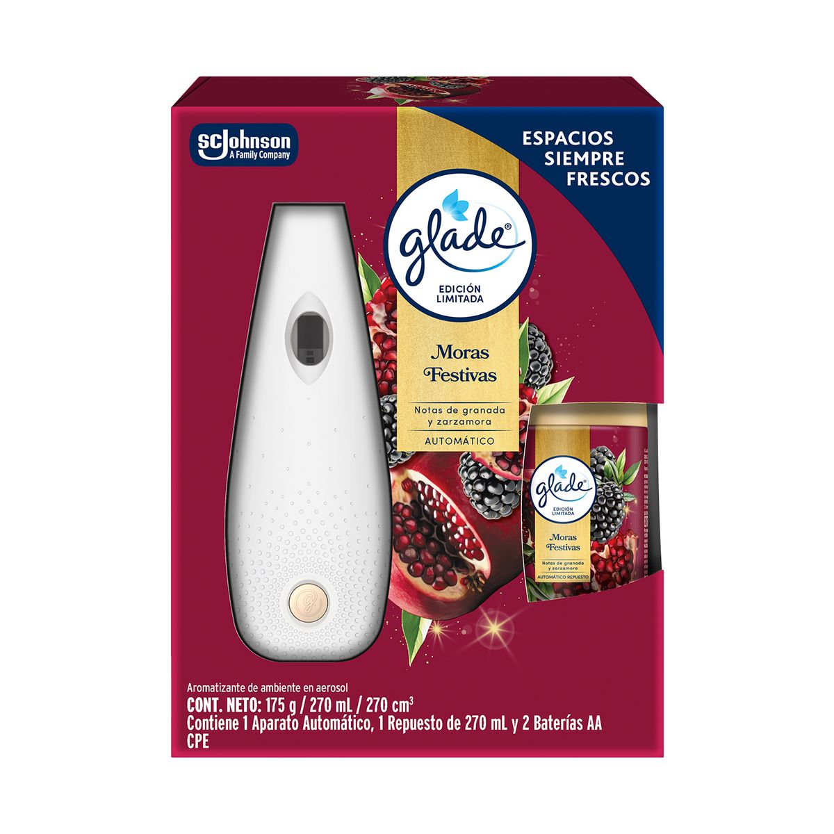 GLADE - Ambientador Automático Glade Moras Festivas Envase 270 mL