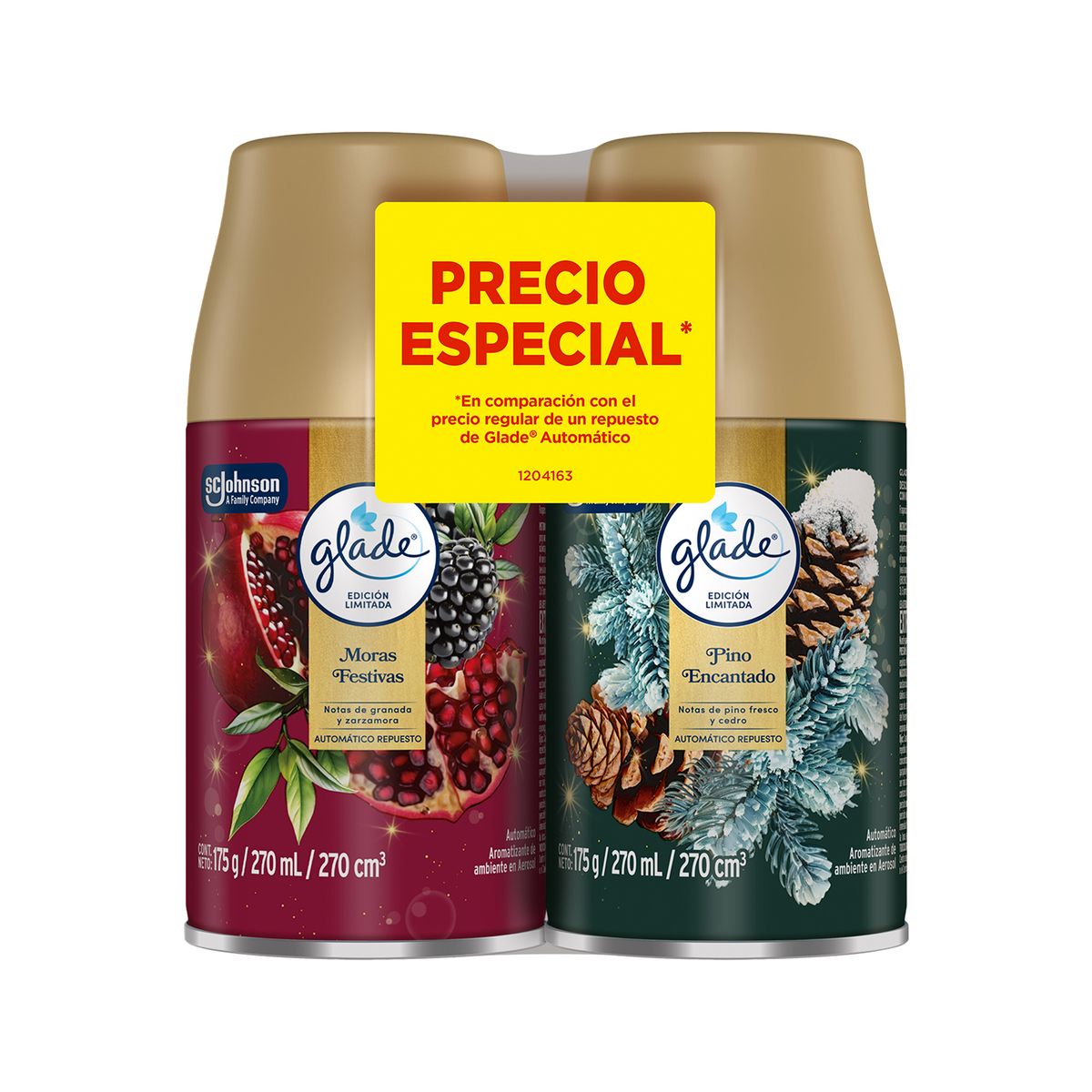 GLADE - Repuesto Ambientador Glade Moras Festivas y Pino Encantado Empaque 2 Und