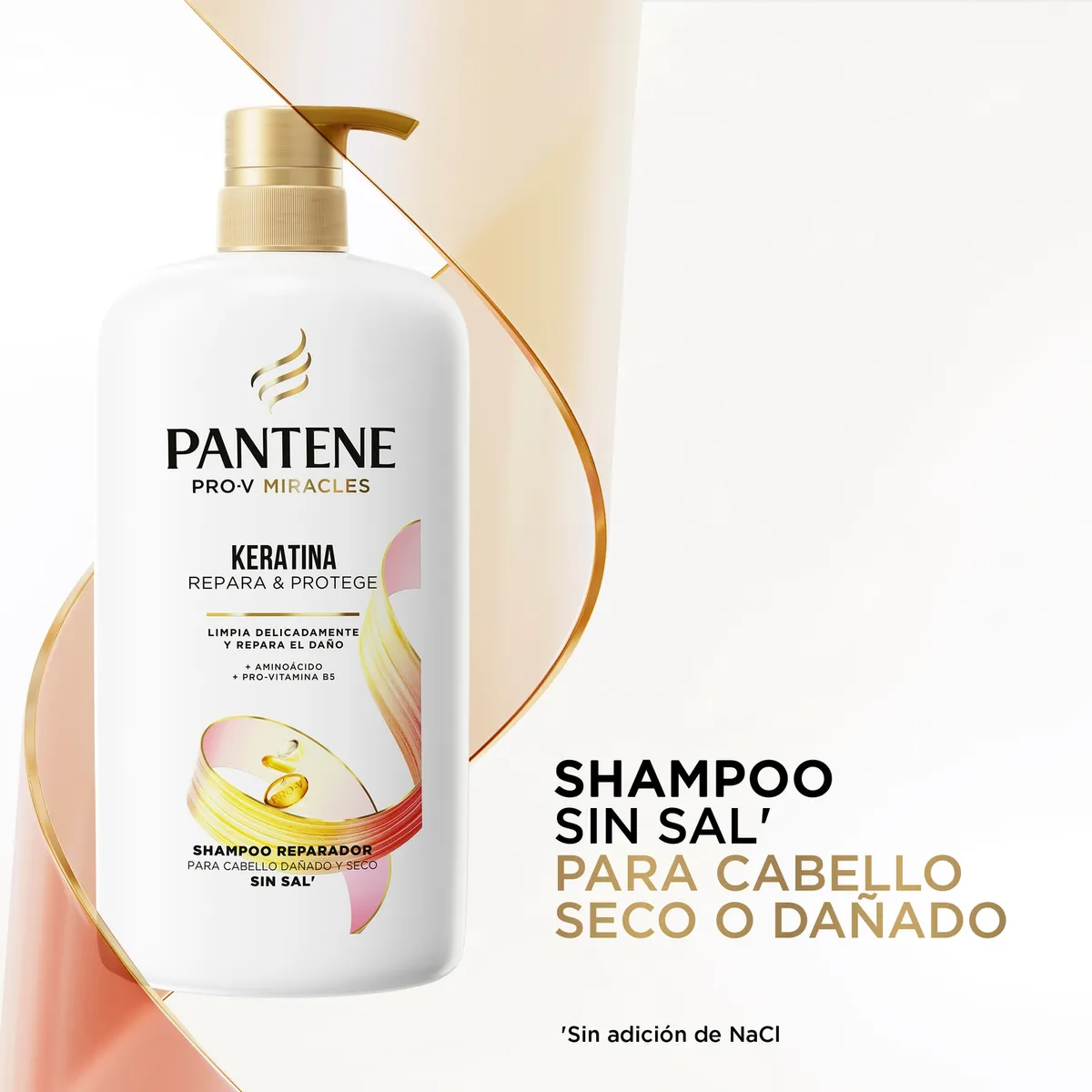 PANTENE - Shampoo Sin Sal' Cabello Seco Pantene Keratina Con Pro Vitamina B5 Bomba Botella 1 L