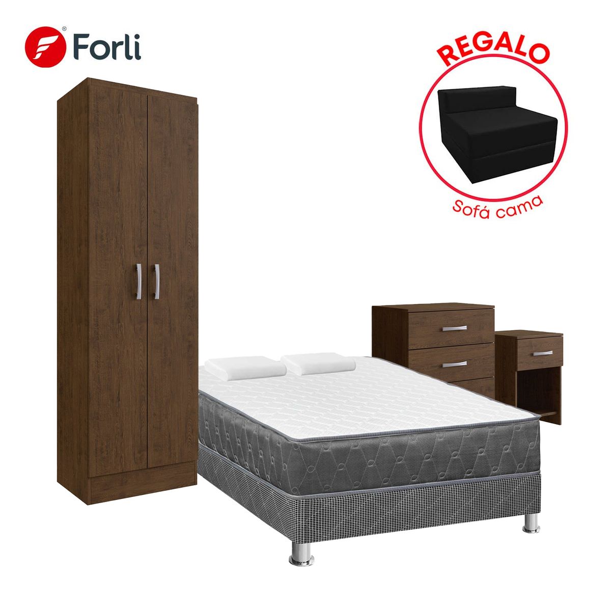 - Combo Cama Acqua 2 Plazas + Multiusos + Cómoda + Mesa de Noche + Sofá Cama