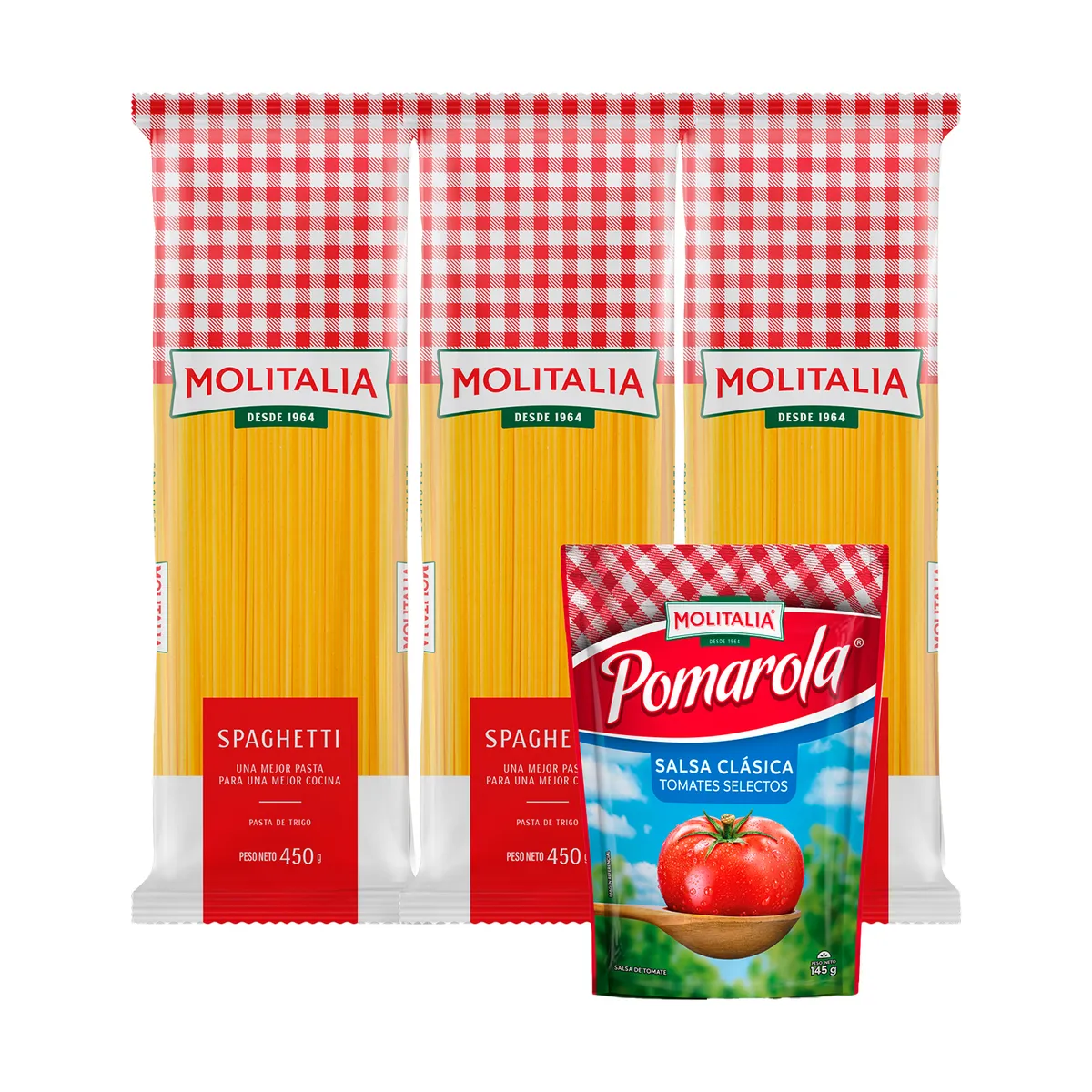 MOLITALIA - Pack Molitalia 3 Spaghettis 450 g + Salsa Pomarola 145 g
