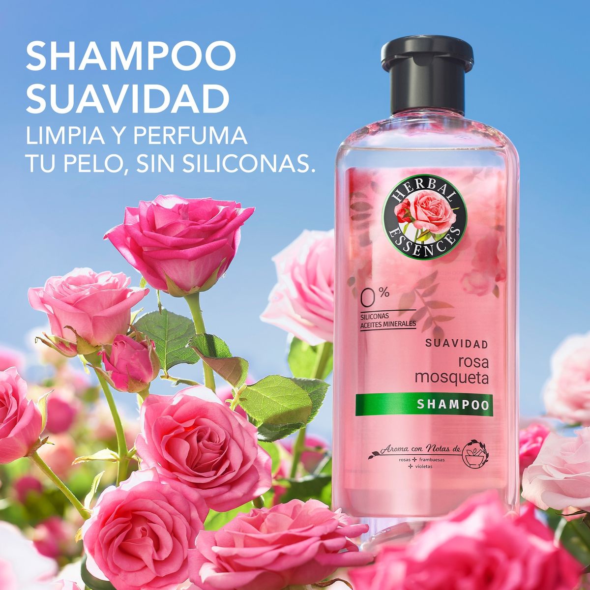 HERBAL ESSENCES - Shampoo Suavidad Rosa Mosqueta Herbal Essences Botella 400 mL