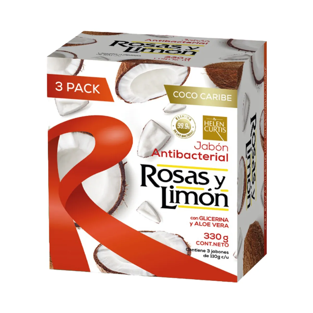 ROSAS Y LIMON - Jabón Antibacterial Rosas y Limón Aroma Coco Caribe Caja 3 Und