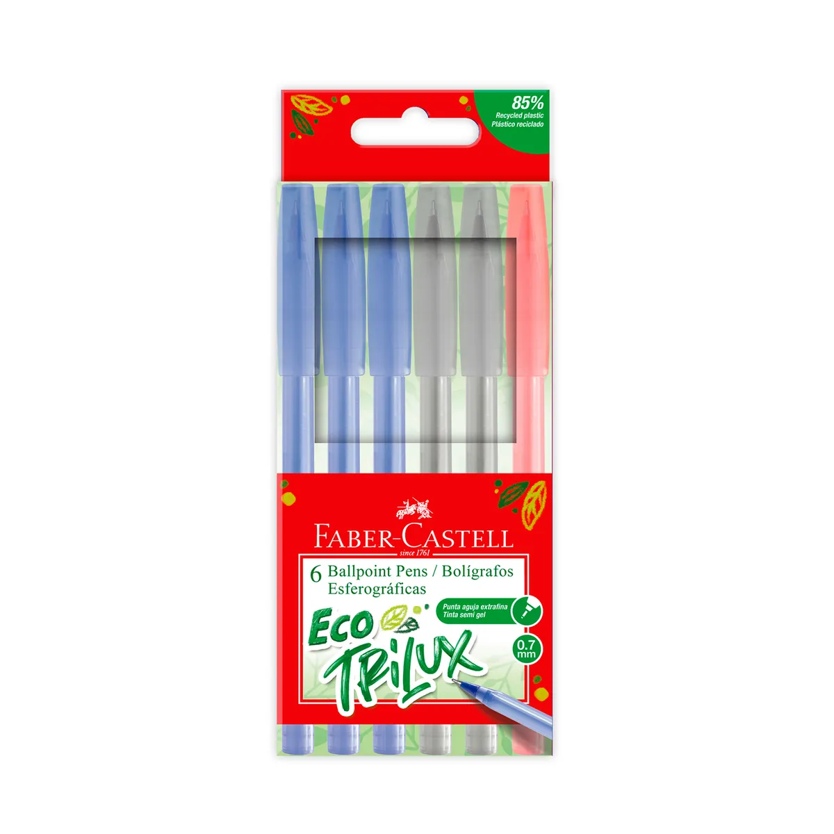 FABER CASTELL - Bolígrafo Eco Trilux 3 Azules, 2 Negros, 1 Rojo 6 Und