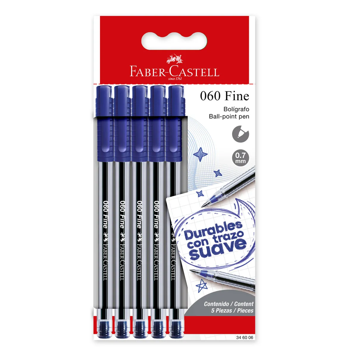 FABER CASTELL - Bolígrafo 060F Azul Blíster 5 Und