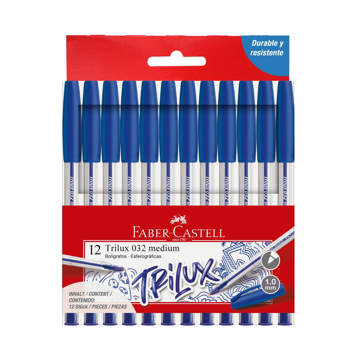 FABER CASTELL - Bolígrafo Trilux 032 M Azul Estuche 12 Und