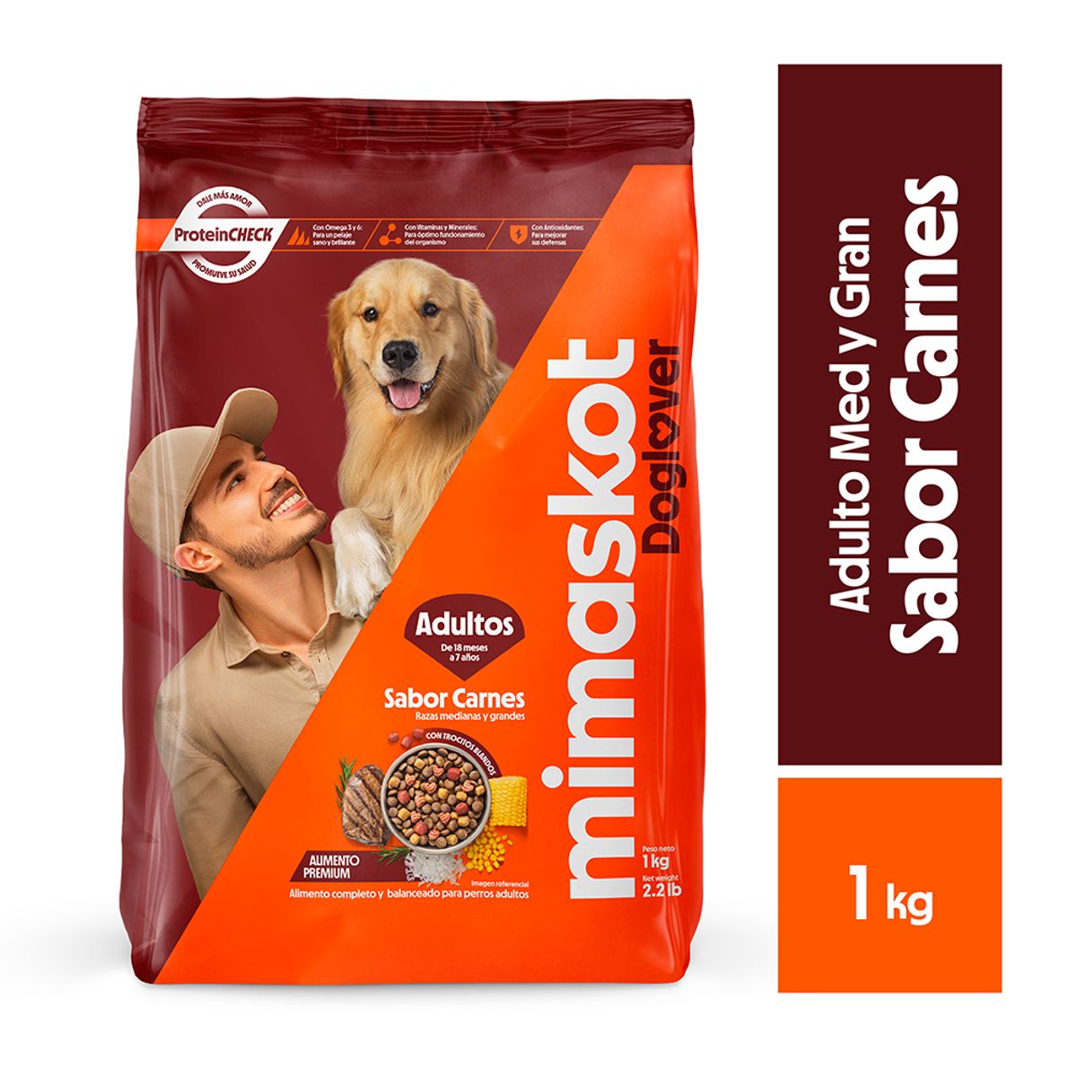MIMASKOT - Alimento Seco Perros Adultos Medianos MImaskot Carne Bolsa 1 Kg