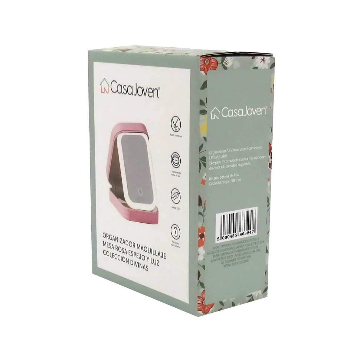 CASA JOVEN - Organizador Maquillaje Mesa Rosa Espejo Y Luz Col Divinas